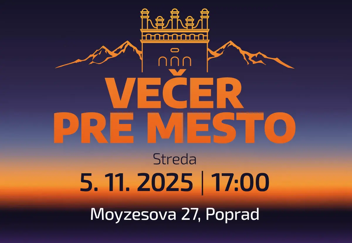 Plagát Večer pre mesto: streda 5. 11. 2025, 17:00, Priestory Kresťanského spoločenstva, Moyzesova 27, Poprad (vedľa Zanziabaru)